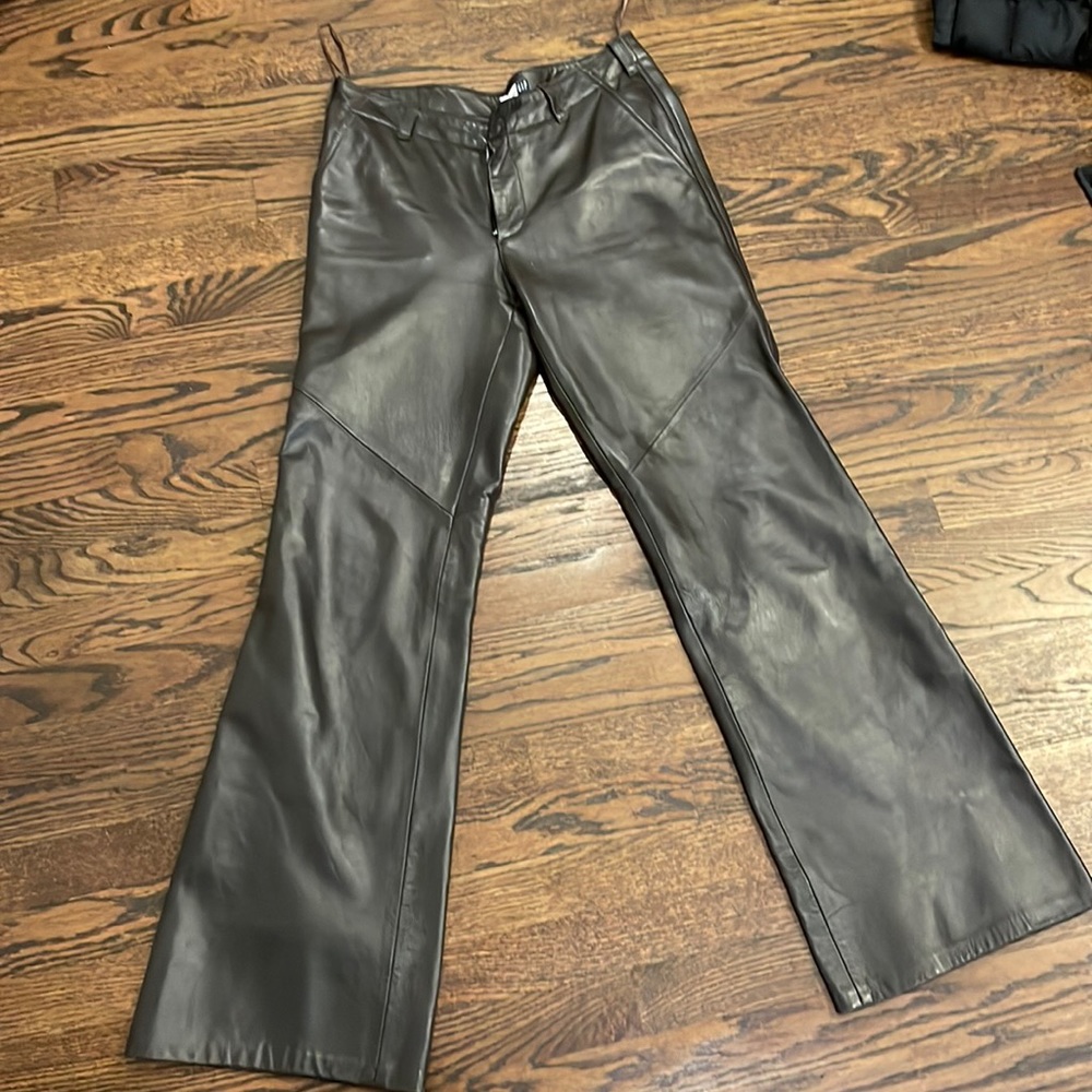 Gap dark brown low rise 100% leather trousers.